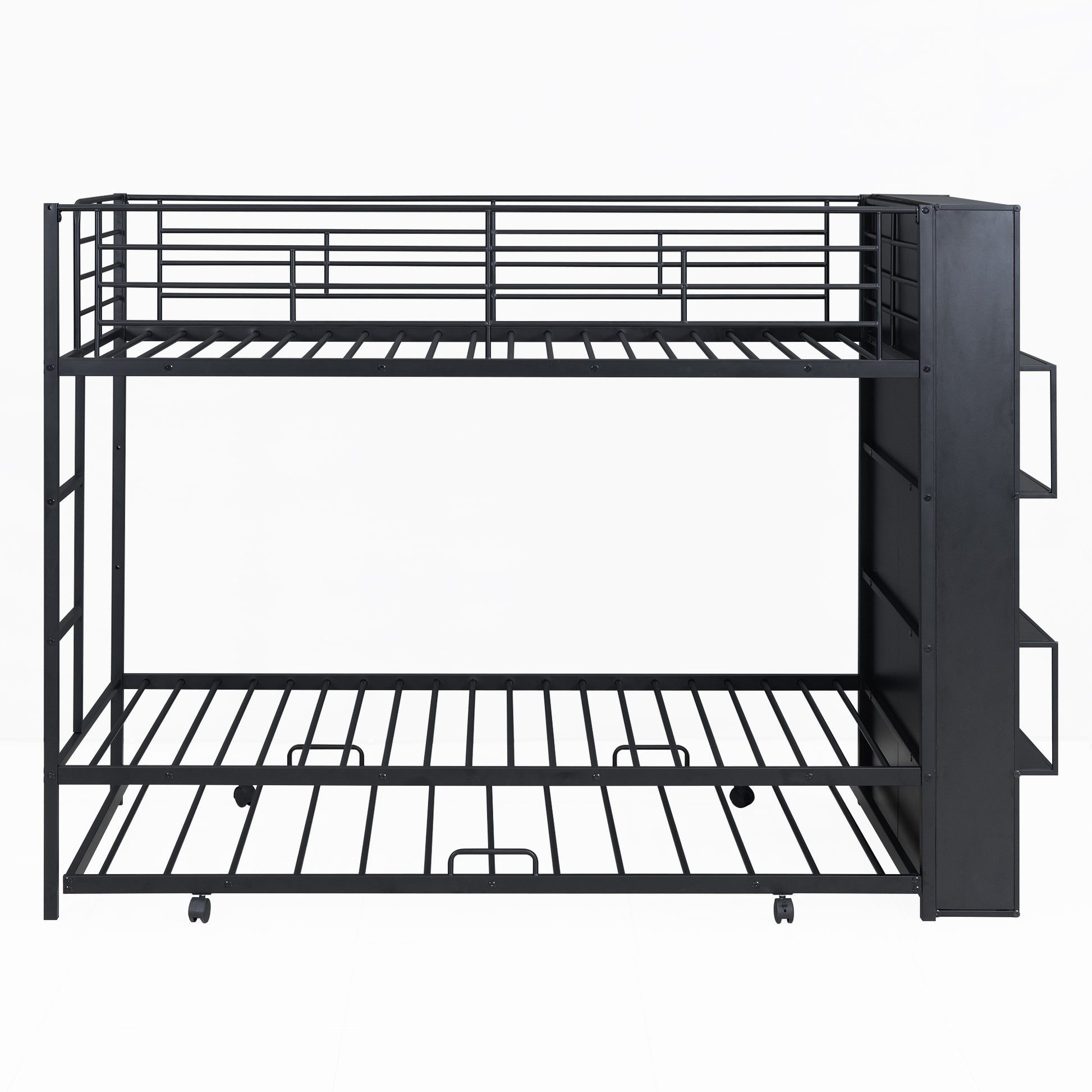 Metal Bunk Bed With Big Bookshelf, Twin, Black Black Metal