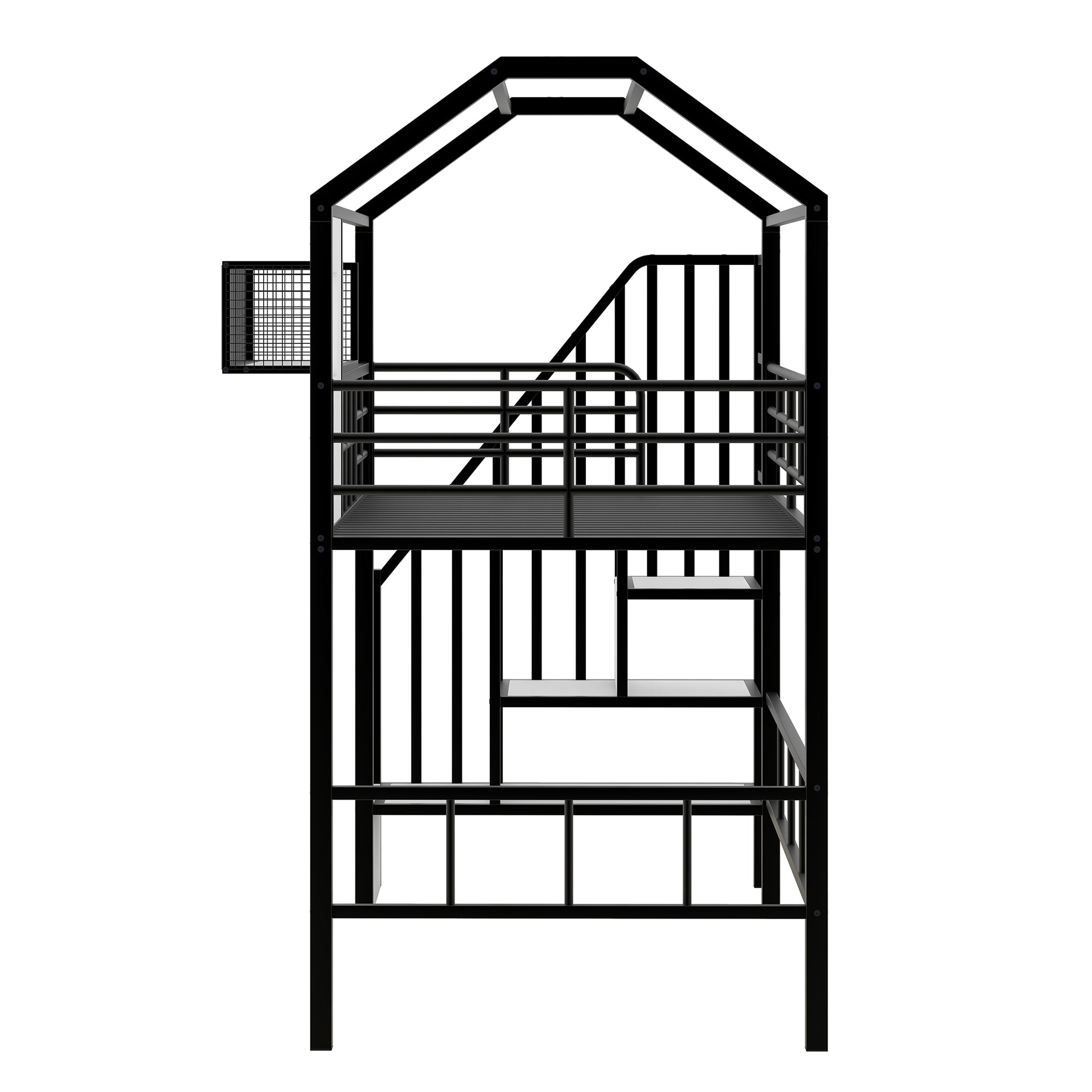 Metal Loft Bed With Roof Design And A Storage Box, Twin, Black Twin Black Metal