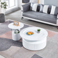 2 Pieces White Mdf Round Coffee Table Set For Living Room, Bedroom White Mdf