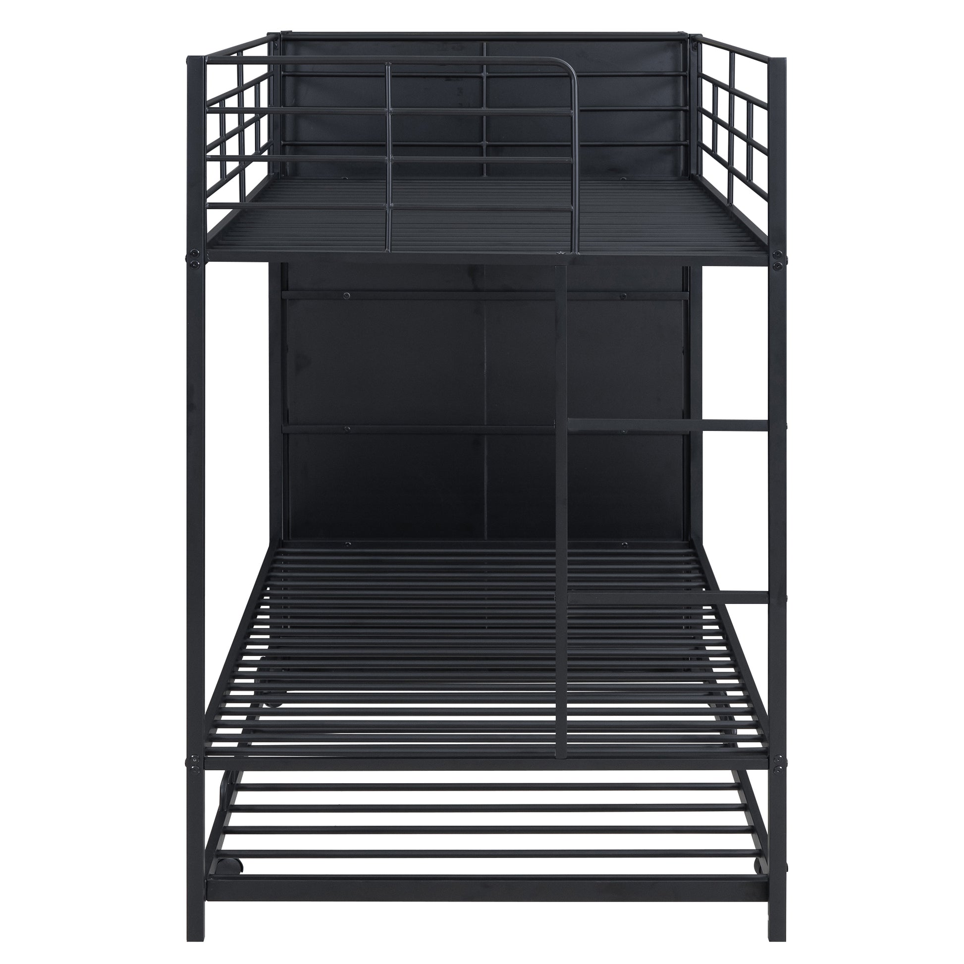 Metal Bunk Bed With Big Bookshelf, Twin, Black Black Metal