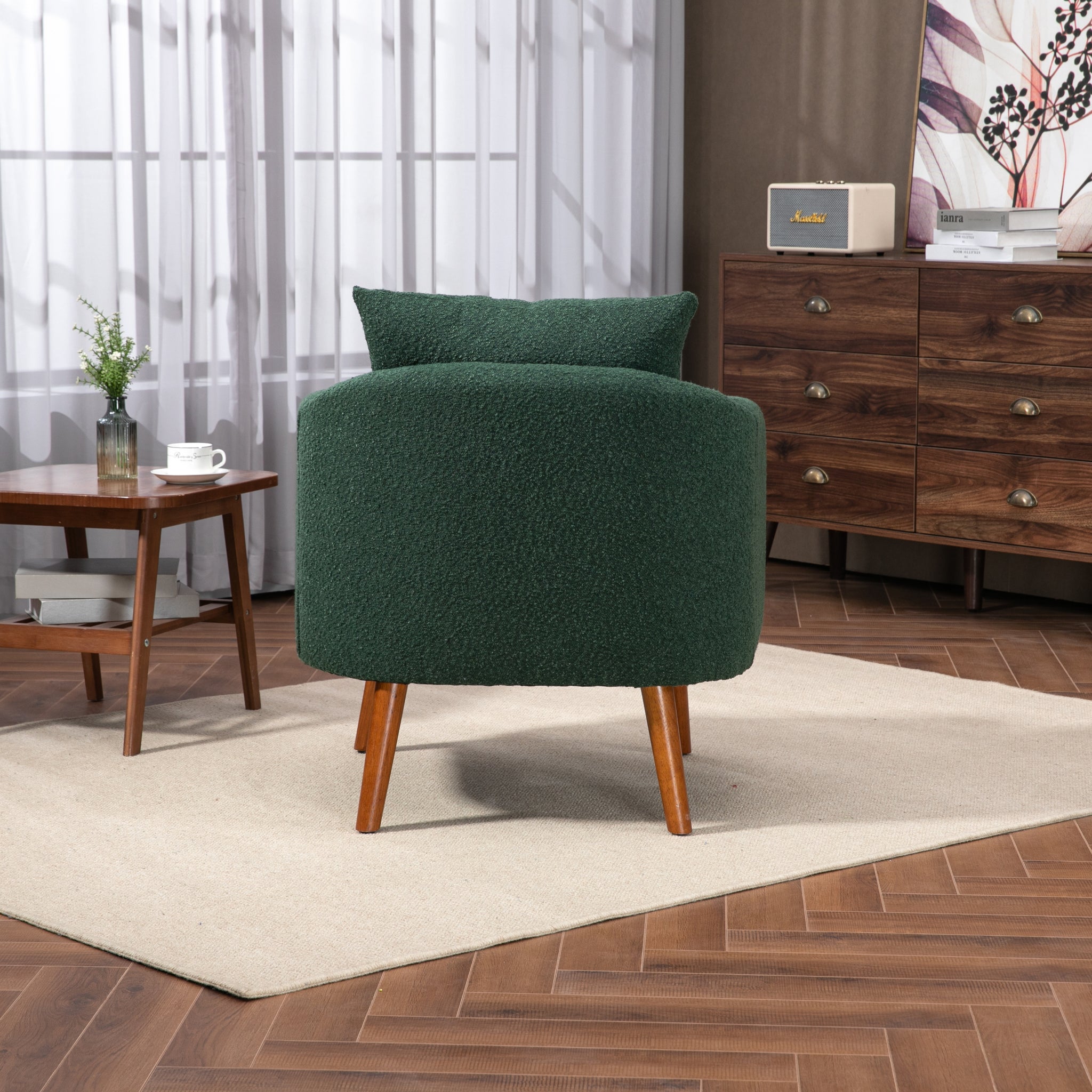 COOLMORE Wood Frame Armchair, Modern Accent Chair emerald-boucle