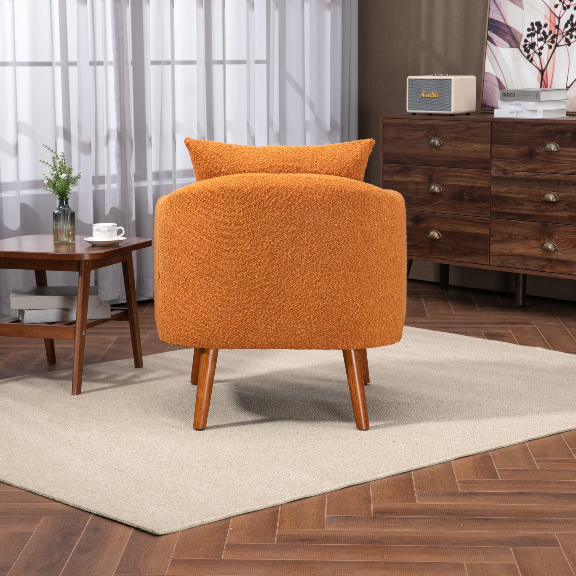 Coolmore Wood Frame Armchair, Modern Accent Chair Lounge Chair For Living Room Orange Boucle