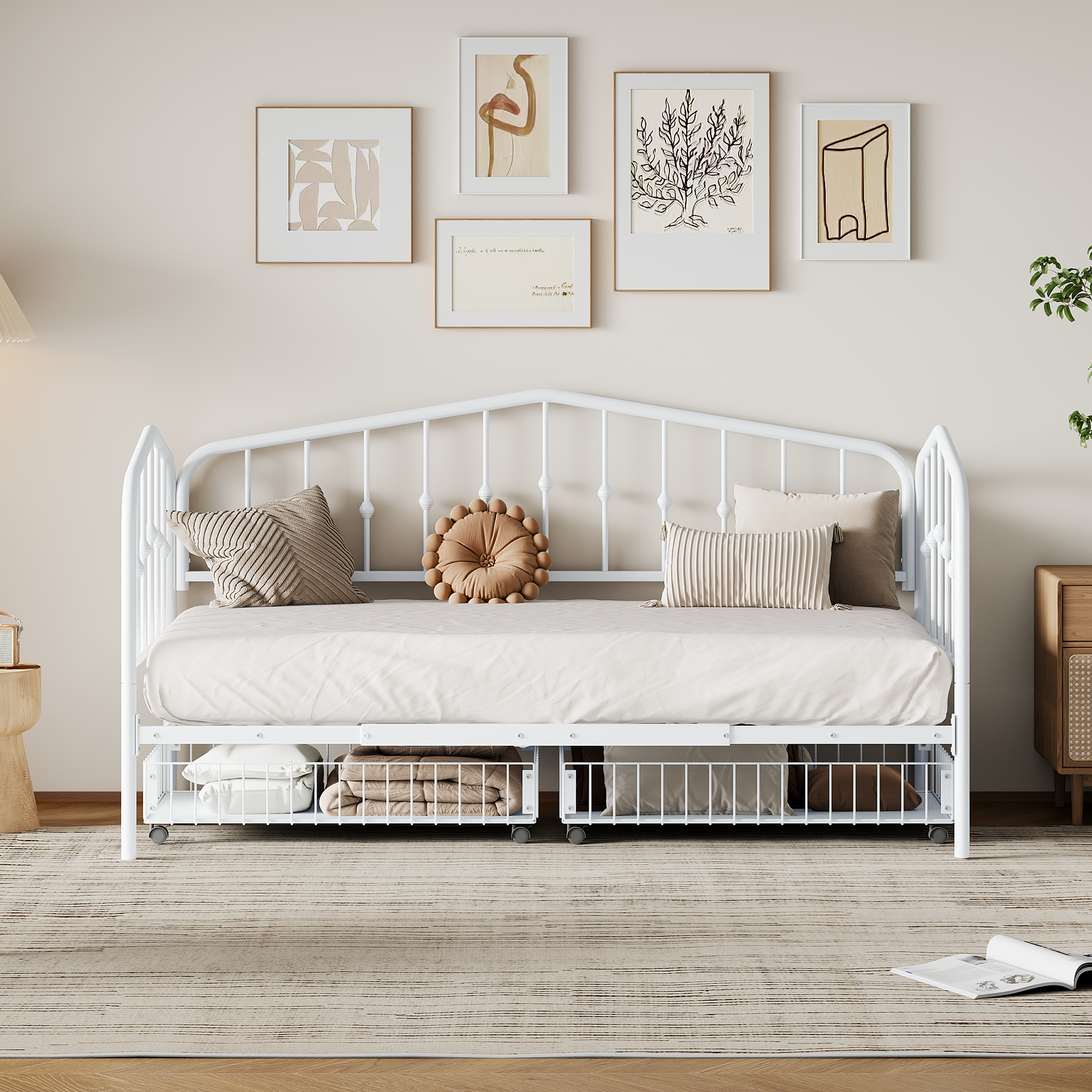 Twin Size Stylish Metal Daybed With 2 Drawers, White White Iron