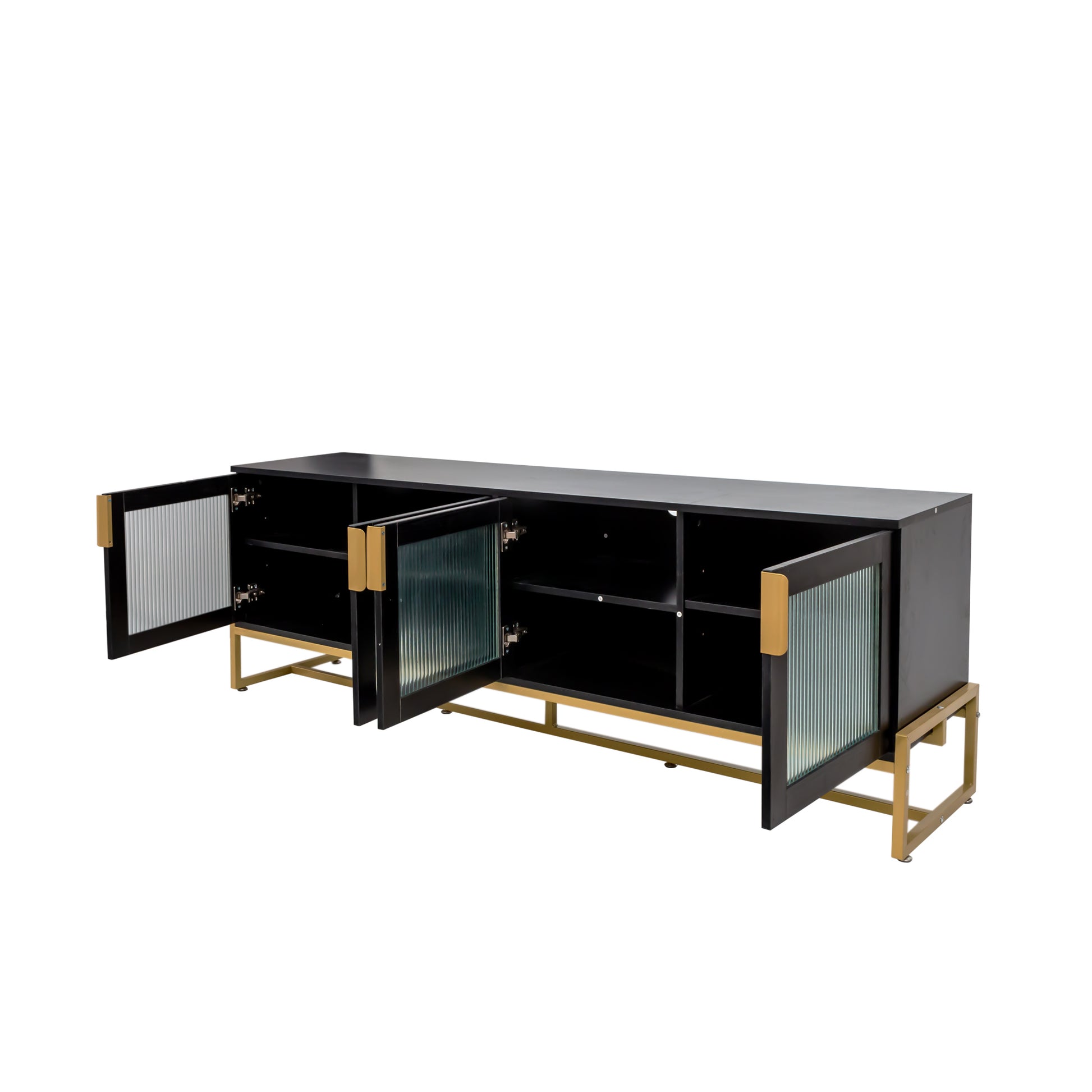 Black 70.87" Tv Stand.Entertainment Center With Shelf, Wood Tv Media Console With Sturdy Metal Legs For Living Room Black Mdf