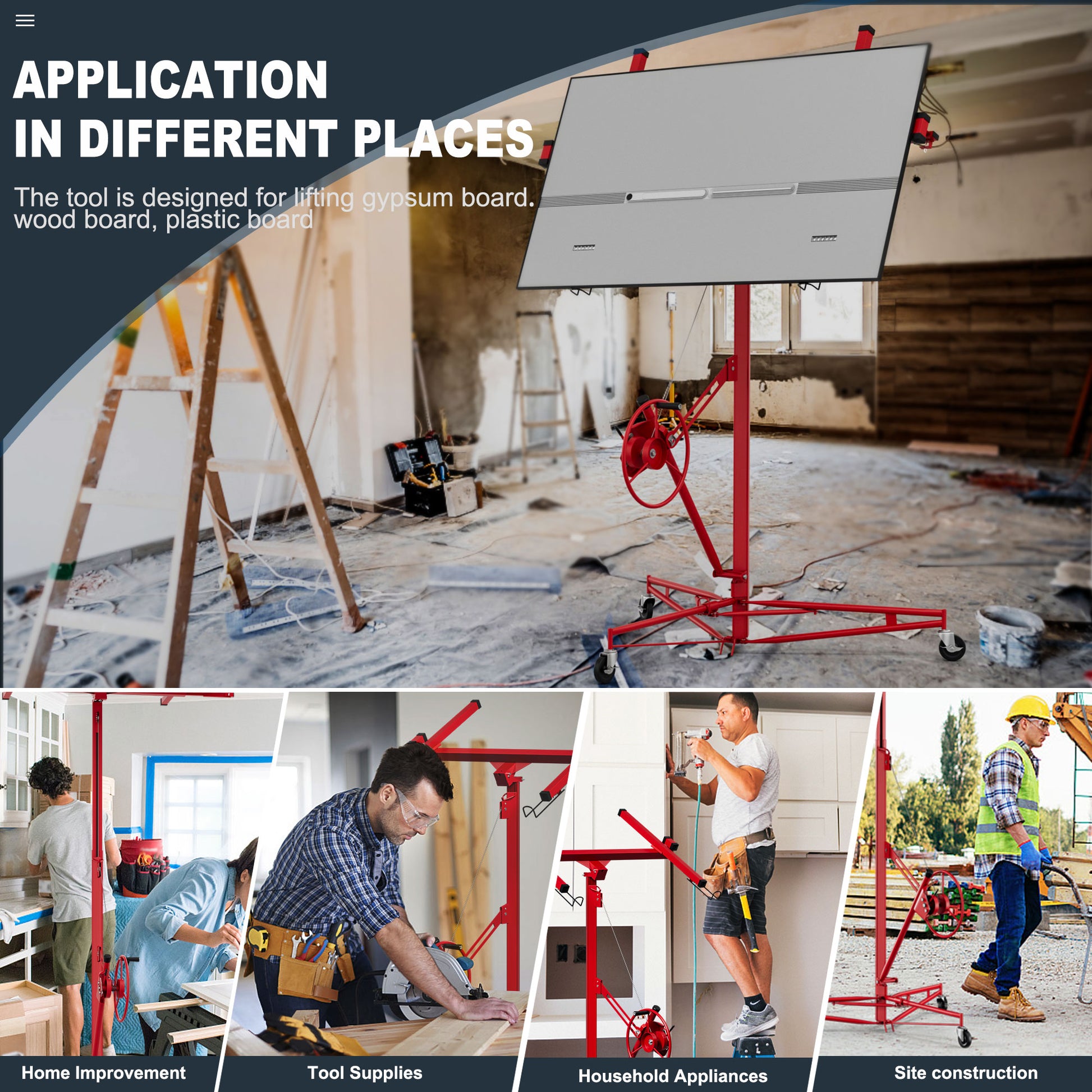 11Ft Lift Drywall Panel Hoist Jack For Ceiling Red Red Iron Plastic