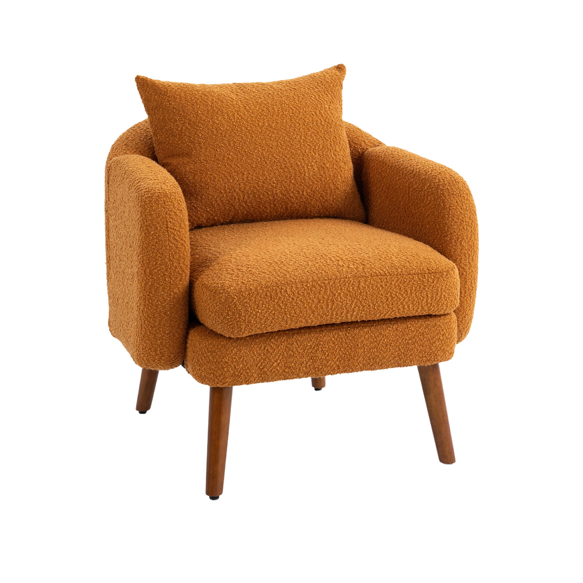 Coolmore Wood Frame Armchair, Modern Accent Chair Lounge Chair For Living Room Orange Boucle