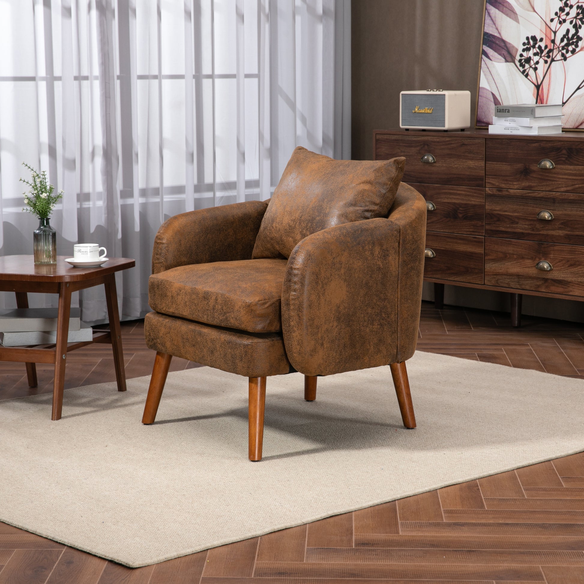 Coolmore Wood Frame Armchair, Modern Accent Chair Lounge Chair For Living Room Coffee Microsuede