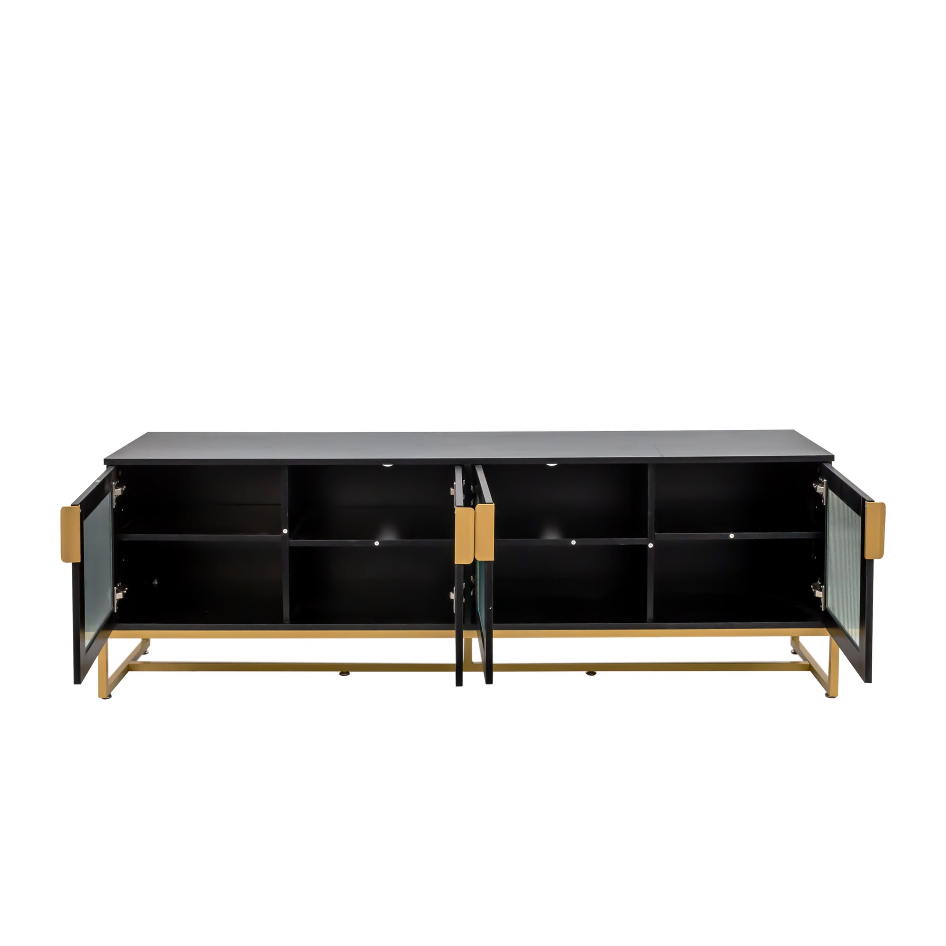 Black 70.87" Tv Stand.Entertainment Center With Shelf, Wood Tv Media Console With Sturdy Metal Legs For Living Room Black Mdf