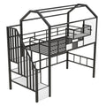 Metal Loft Bed With Roof Design And A Storage Box, Twin, Black Twin Black Metal