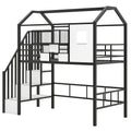 Metal Loft Bed With Roof Design And A Storage Box, Twin, Black Twin Black Metal