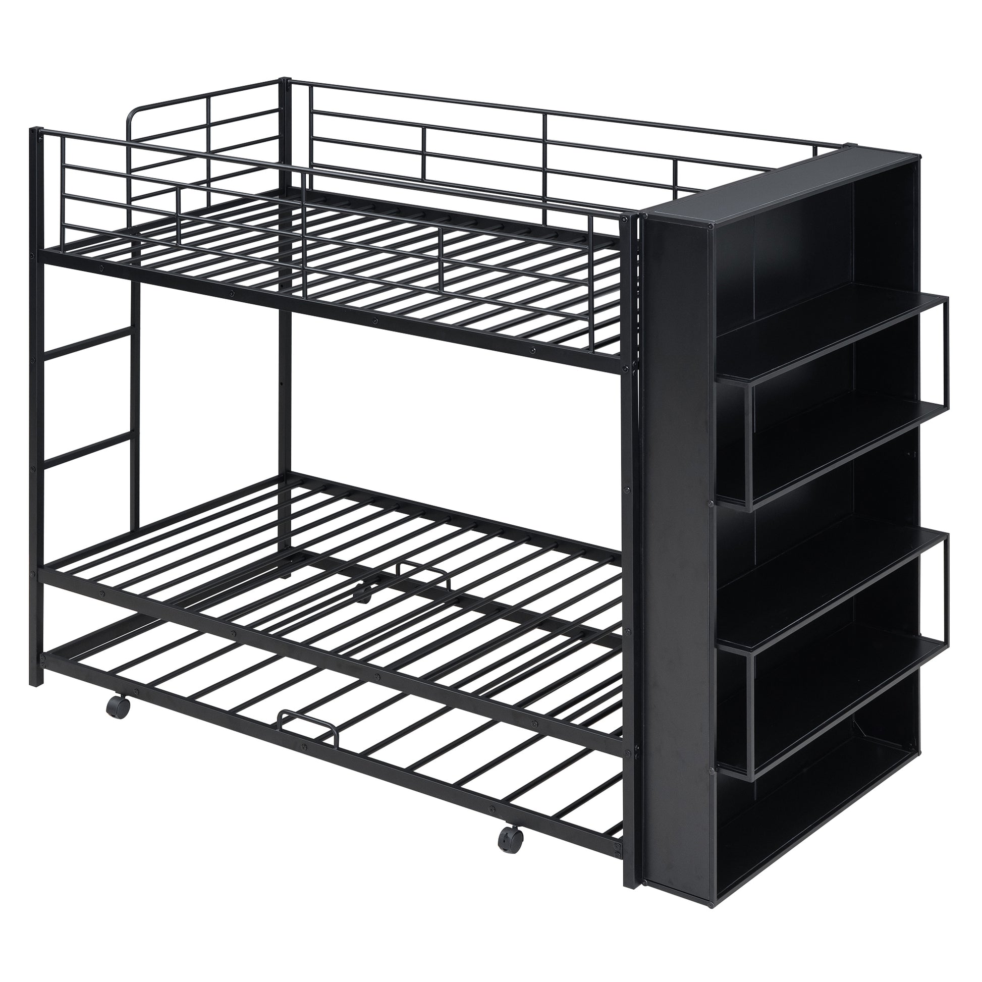 Metal Bunk Bed With Big Bookshelf, Twin, Black Black Metal