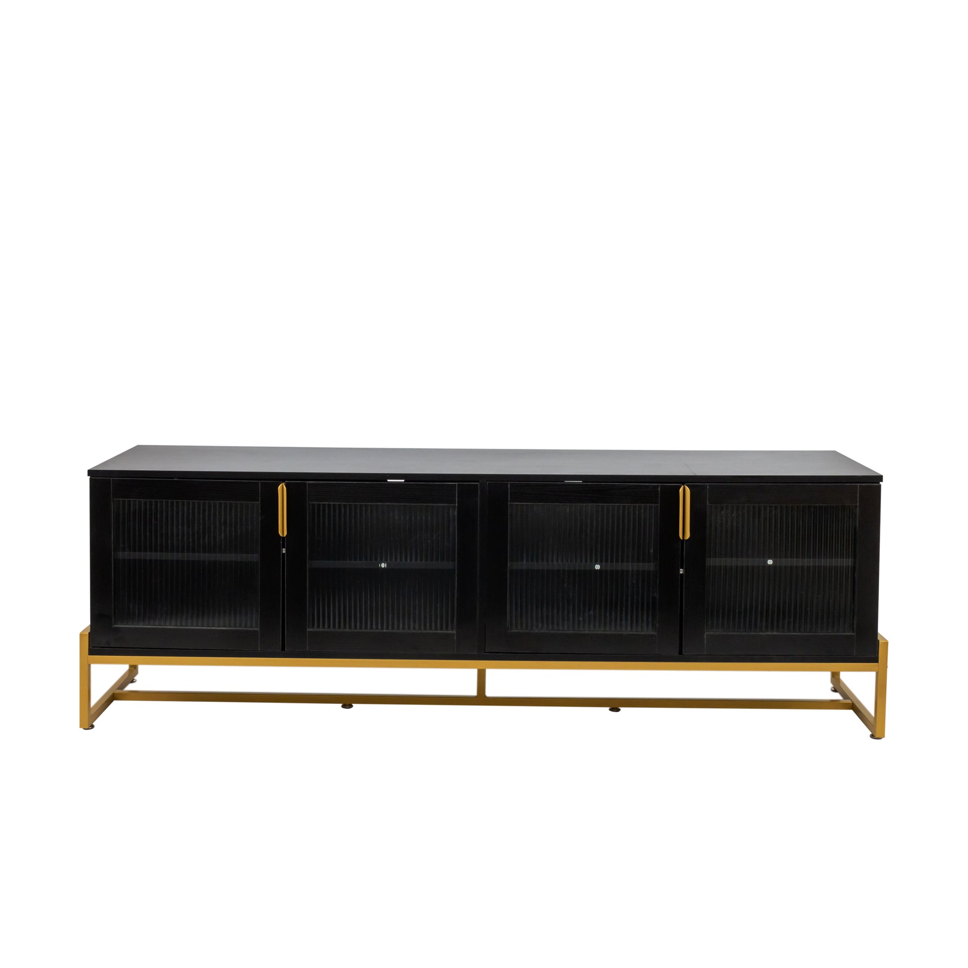 Black 70.87" Tv Stand.Entertainment Center With Shelf, Wood Tv Media Console With Sturdy Metal Legs For Living Room Black Mdf