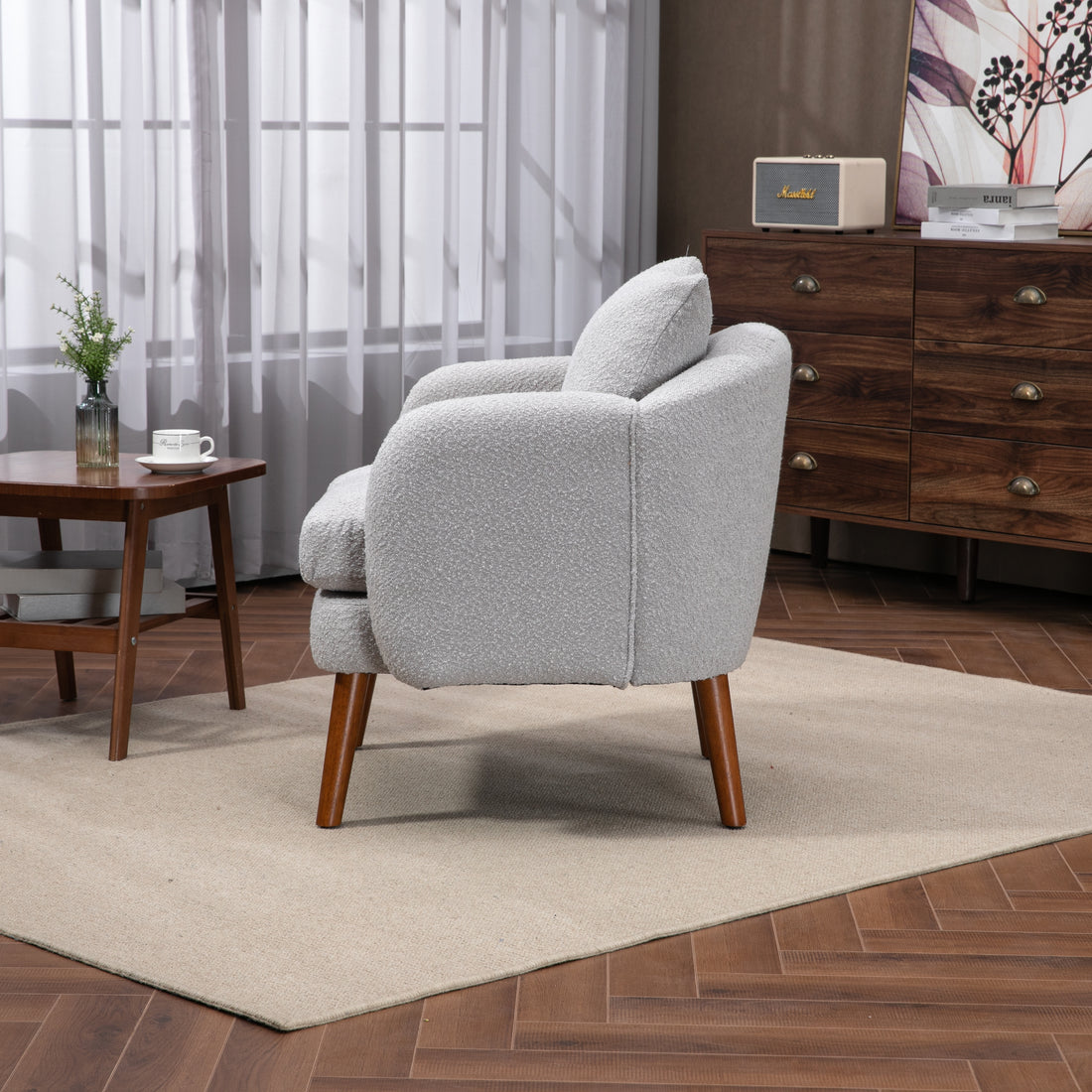 Coolmore Wood Frame Armchair, Modern Accent Chair Lounge Chair For Living Room Gray Boucle