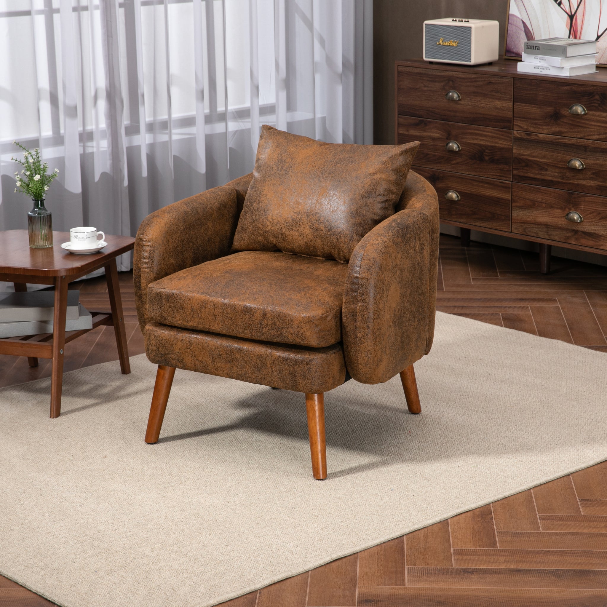 COOLMORE Wood Frame Armchair, Modern Accent Chair coffee-microsuede