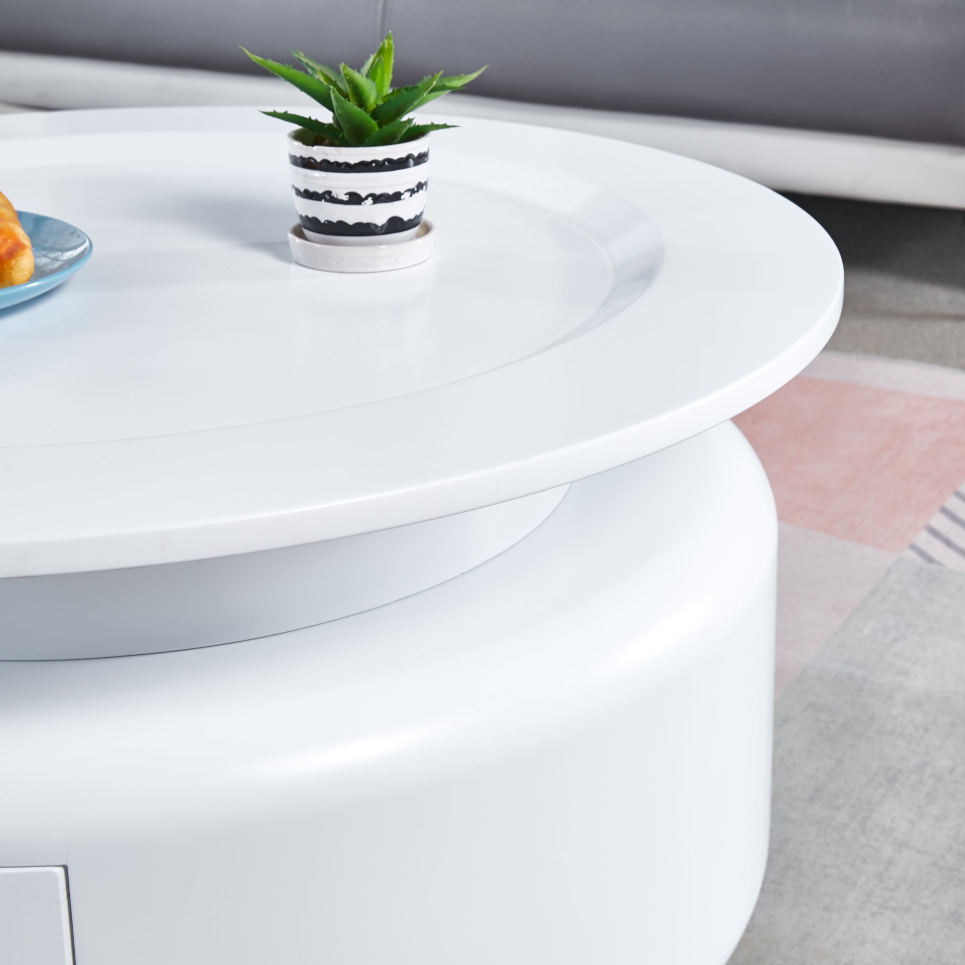 2 Pieces White Mdf Round Coffee Table Set For Living Room, Bedroom White Mdf