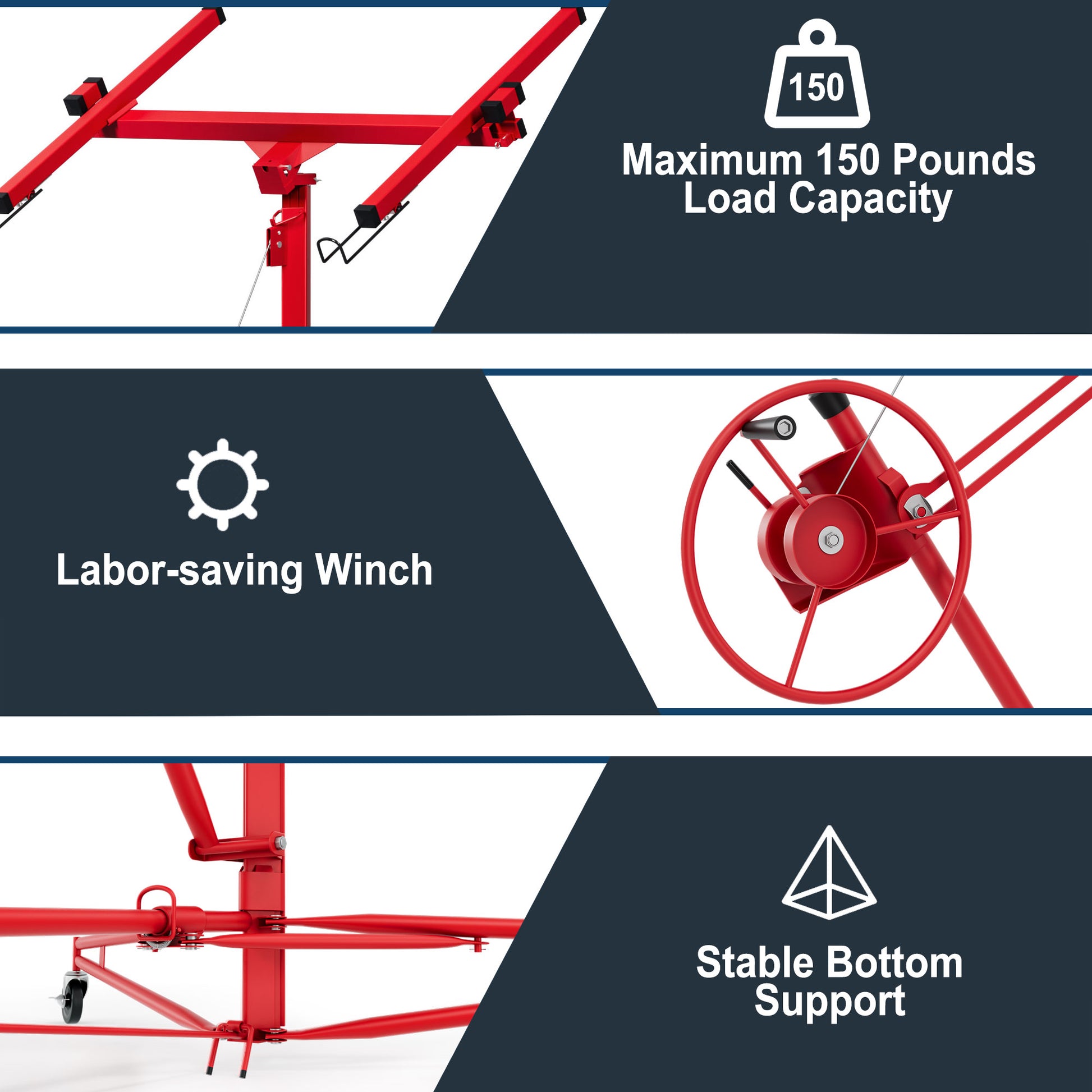 11Ft Lift Drywall Panel Hoist Jack For Ceiling Red Red Iron Plastic