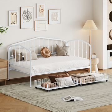 Twin Size Stylish Metal Daybed With 2 Drawers, White White Iron