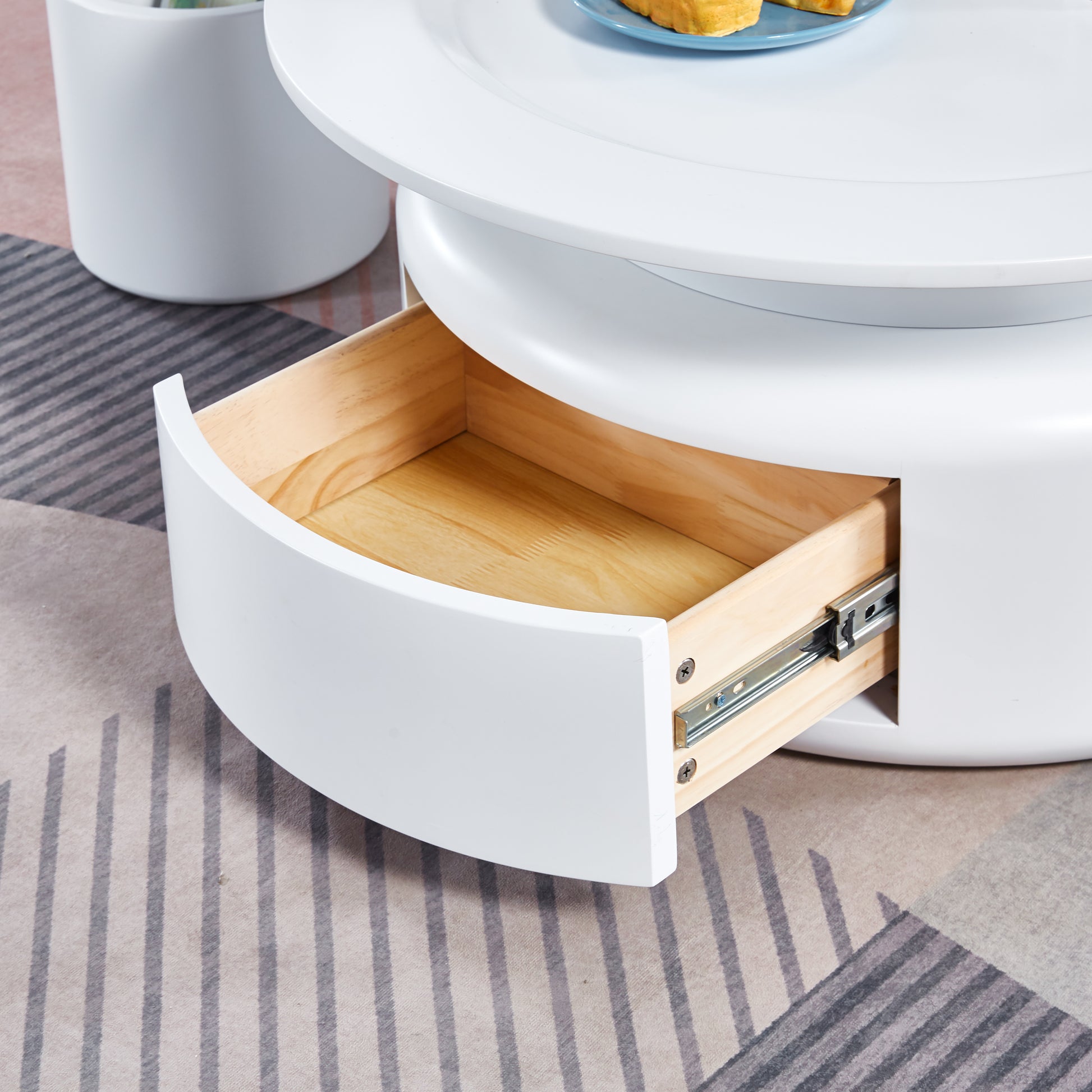 2 Pieces White Mdf Round Coffee Table Set For Living Room, Bedroom White Mdf