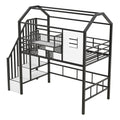 Metal Loft Bed With Roof Design And A Storage Box, Twin, Black Twin Black Metal