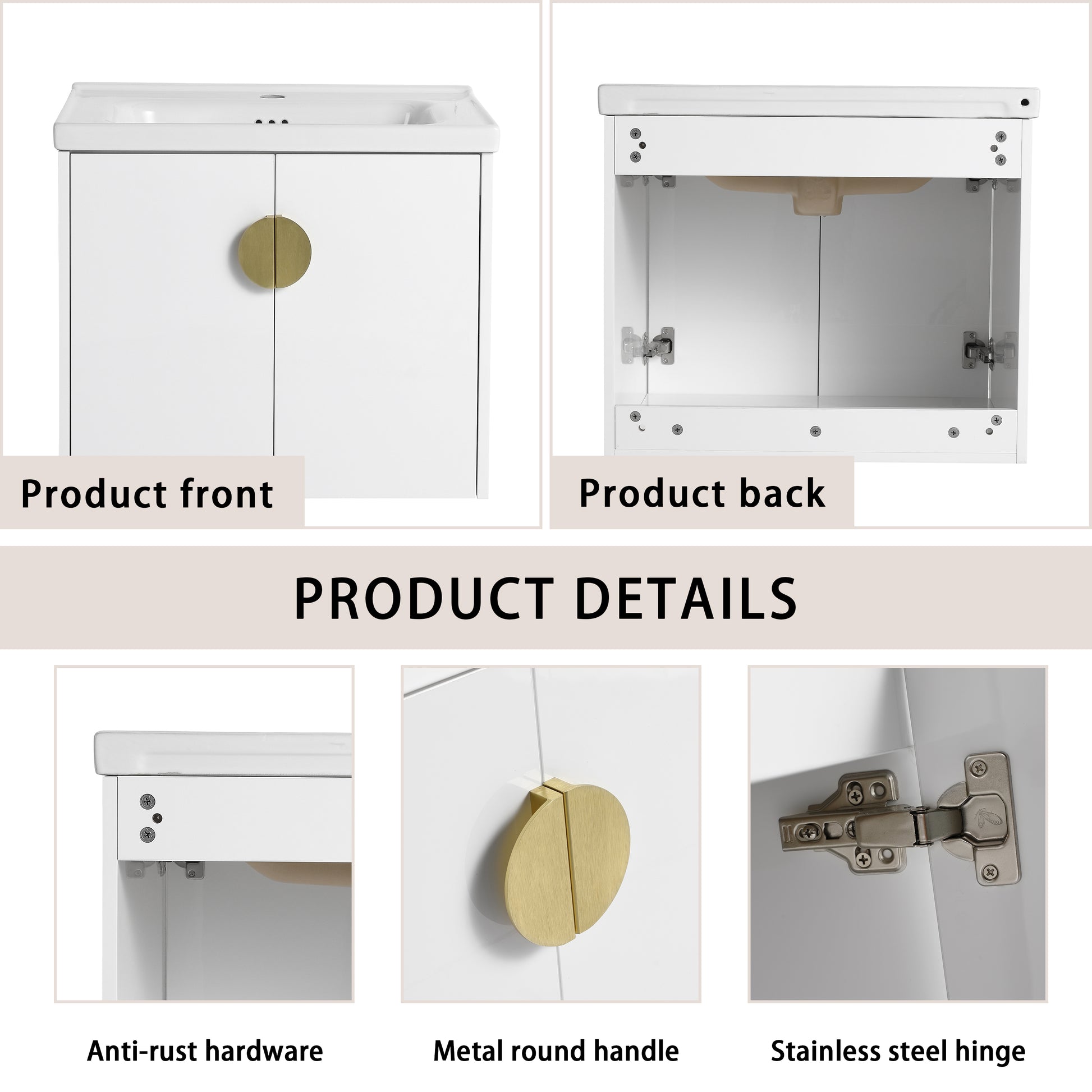 60 Inch Soft Close Doors Bathroom Vanity With Sink, And A Small Storage Shelves.Bvc06360Gwh Gloss White Bathroom Wall Mounted Modern Plywood