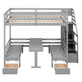 Full Over Full Size Bunk With Staircase,The Down Bed Can Be Convertible To Seats And Table Set,Gray Box Spring Not Required Full Gray Wood Bedroom Bunk Pine