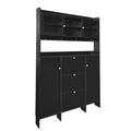 Contemporary Shoe Cabinet With Open Storage Platform, Tempered Glass Hall Tree With 3 Flip Drawers, Versatile Tall Cabinet With 4 Hanging Hooks For Hallway, Black 3 4 Drawers Black Primary Living Space Adjustable Shelves Particle Board