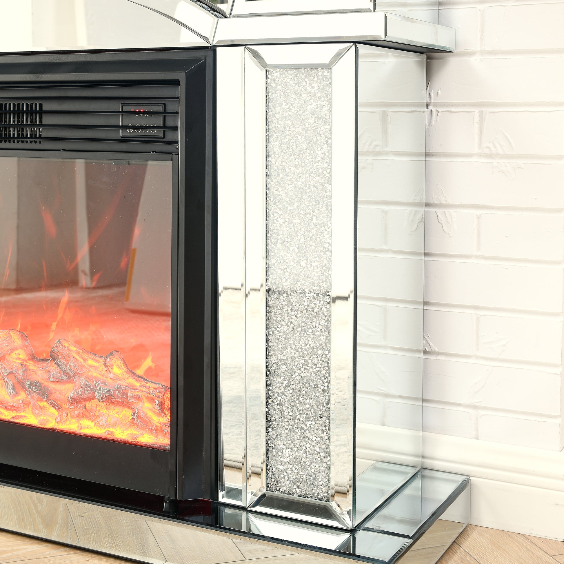 W 46" X D 12.5" X H 41" Dome Door Acrylic Mirror Fireplace Cabinet, Tv Fireplace Cabinet Powder Coated Electric Primary Living Space Yes Insert Electric 41 50 Yes Silver 400 Natural Vent American Design Acrylic Mdf Glass