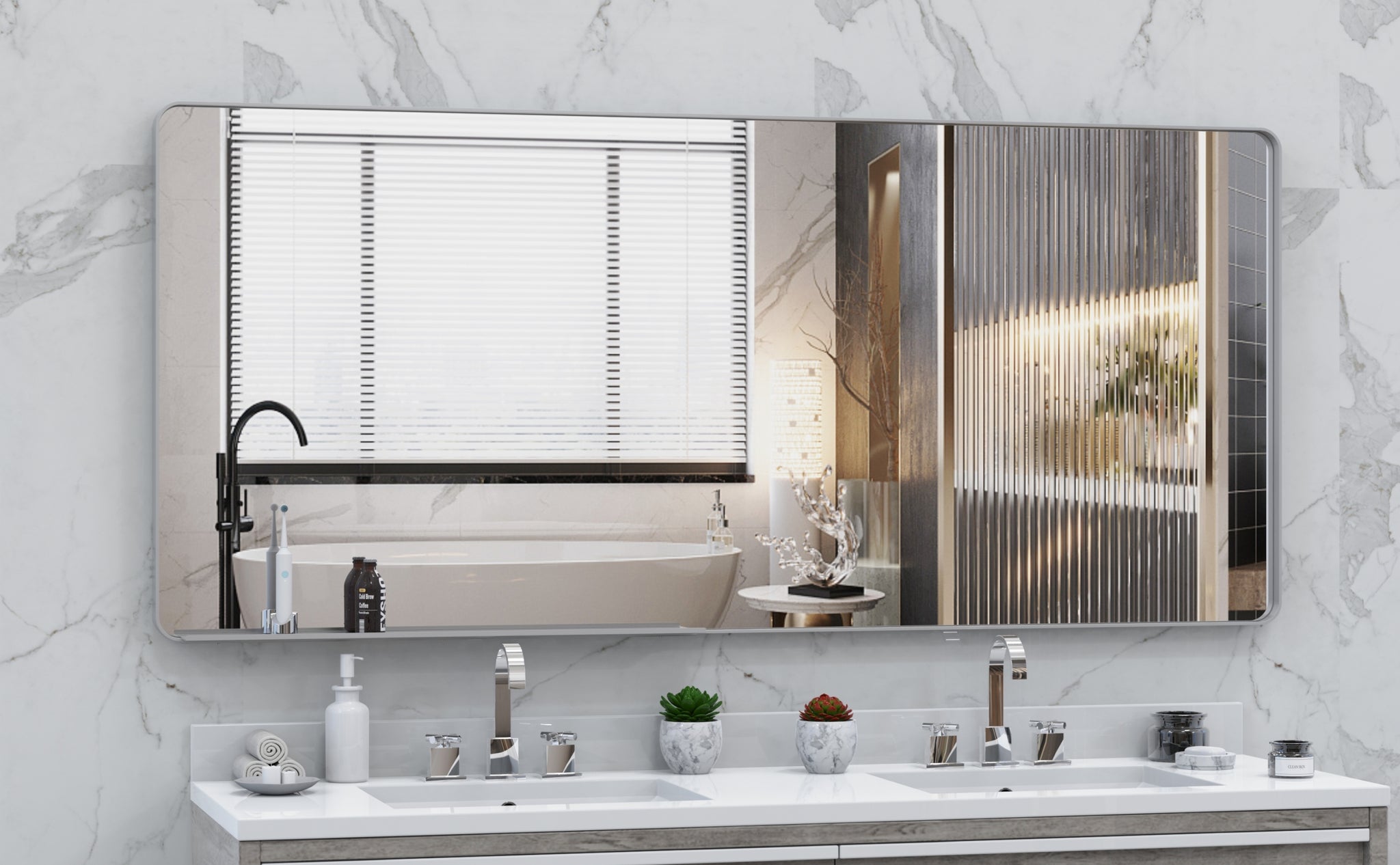 Oversized Bathroom Mirror with Removable Tray Wall silver-aluminium