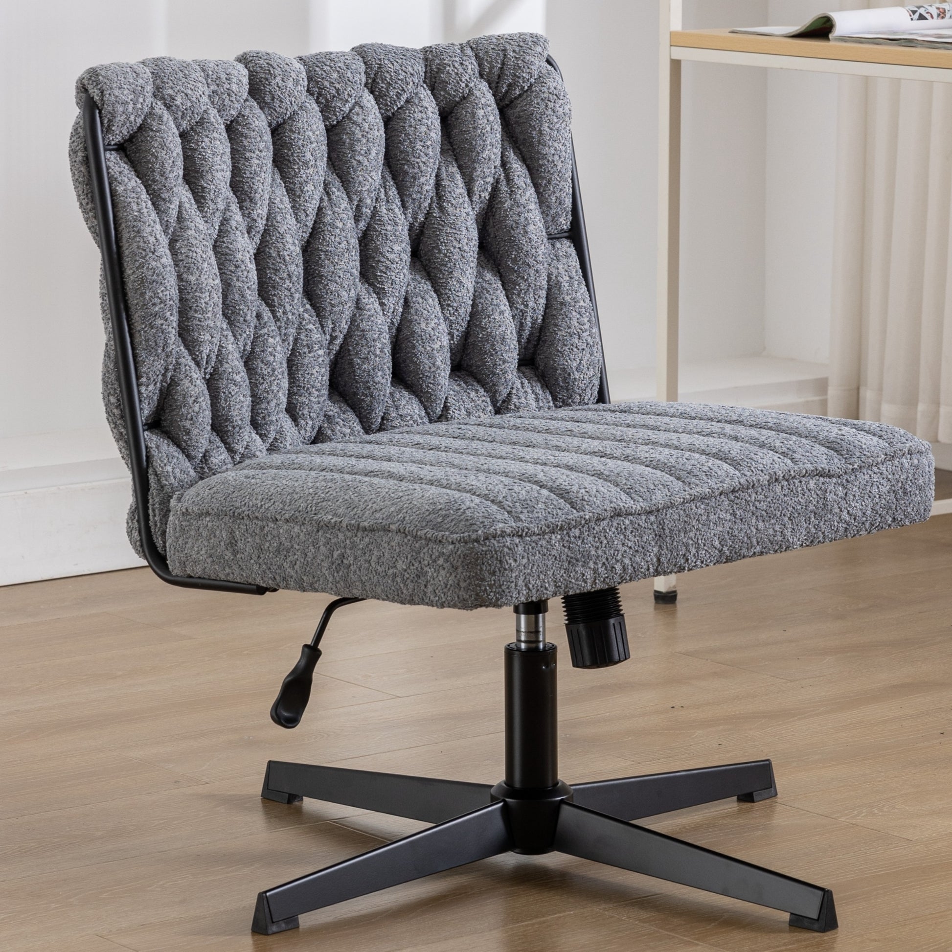 Armless Office Desk Chair No Wheels, Grey Grey Foam Polyester Blend