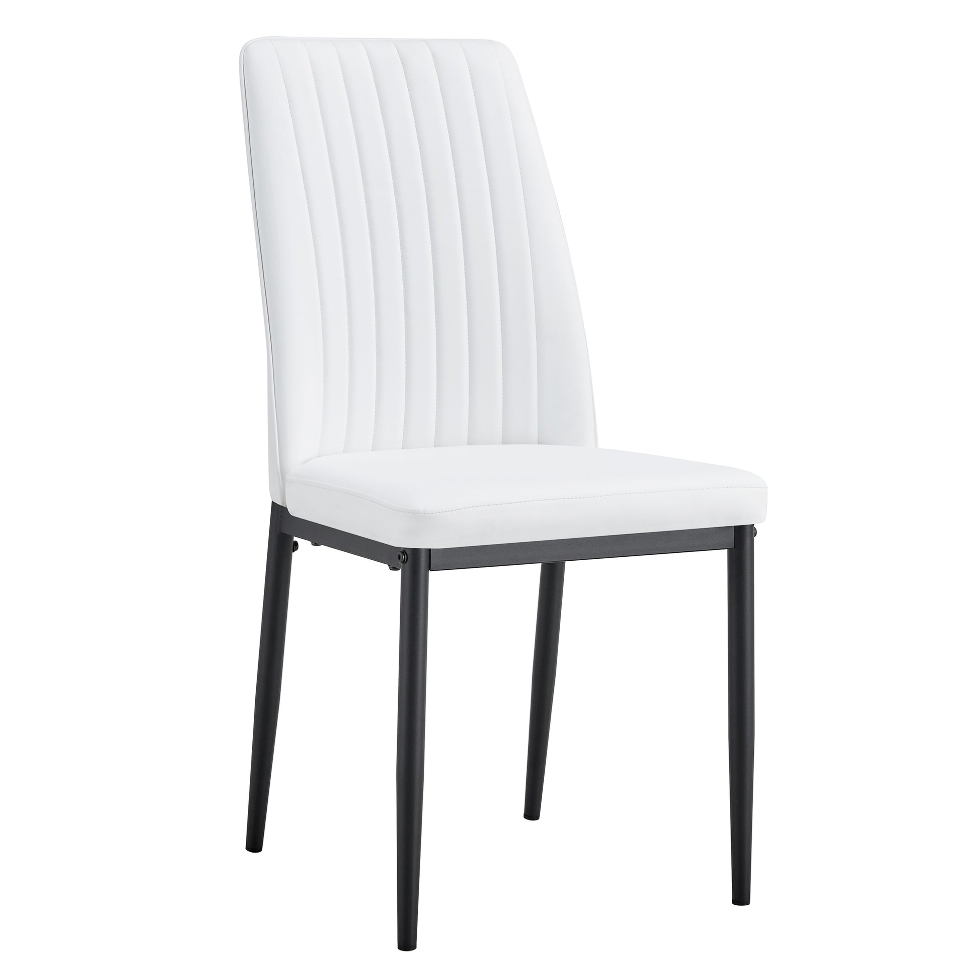 Modern Dining Chairs Set Of 6, Side Dining Room Kitchen Chairs, Faux Leather Upholstered Seat And Metal Legs Side Chairs, White White Mdf Metal