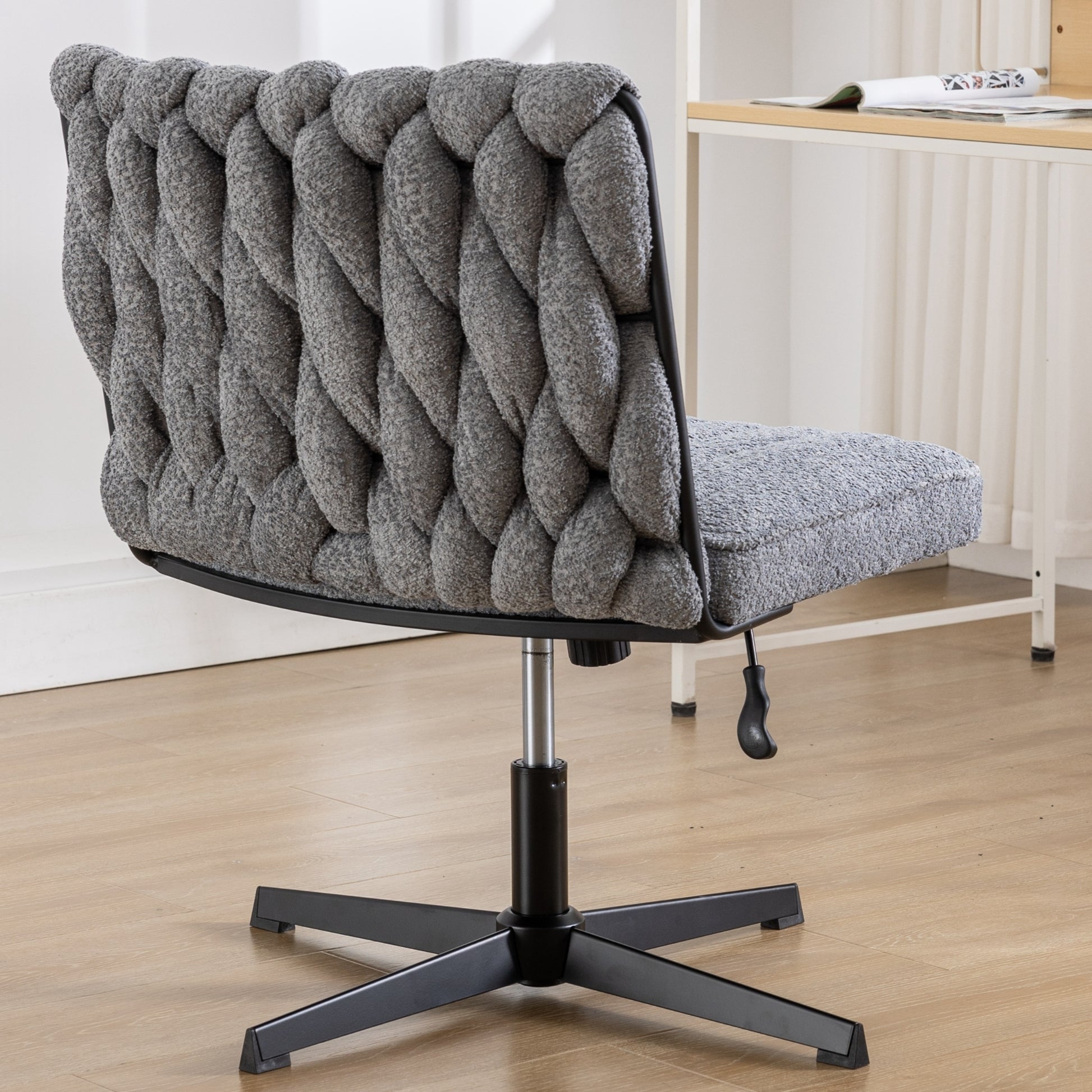 Armless Office Desk Chair No Wheels, Grey Grey Foam Polyester Blend