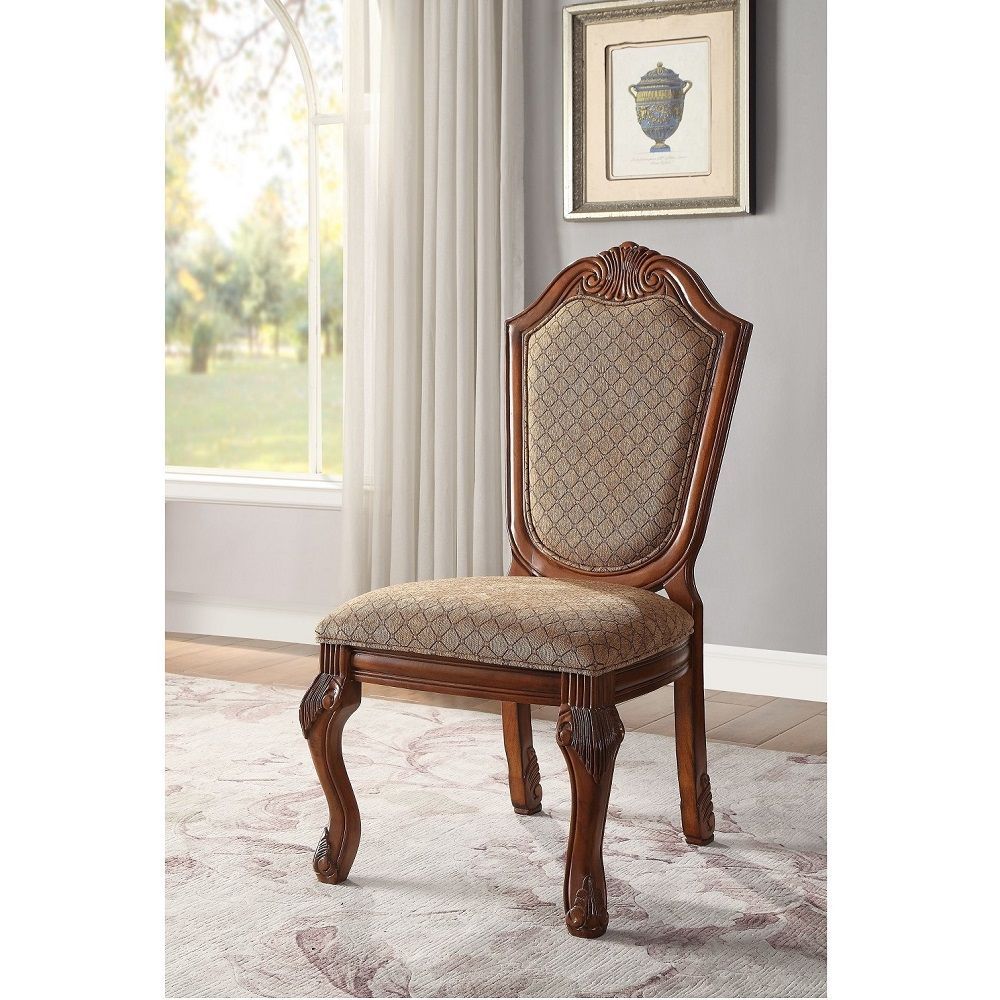 Chateau De Ville Side Chair Set 2 In Fabric & Cherry 04077A Cherry Fabric