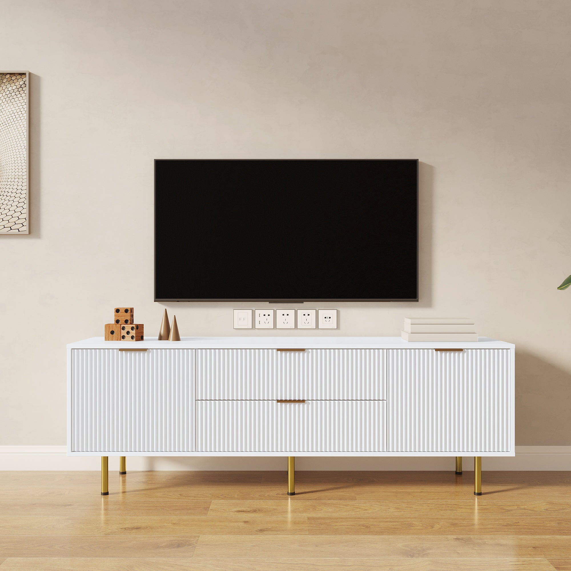 Modern Warm White Tv Cabinetfor Living Room Bedroom White Mdf