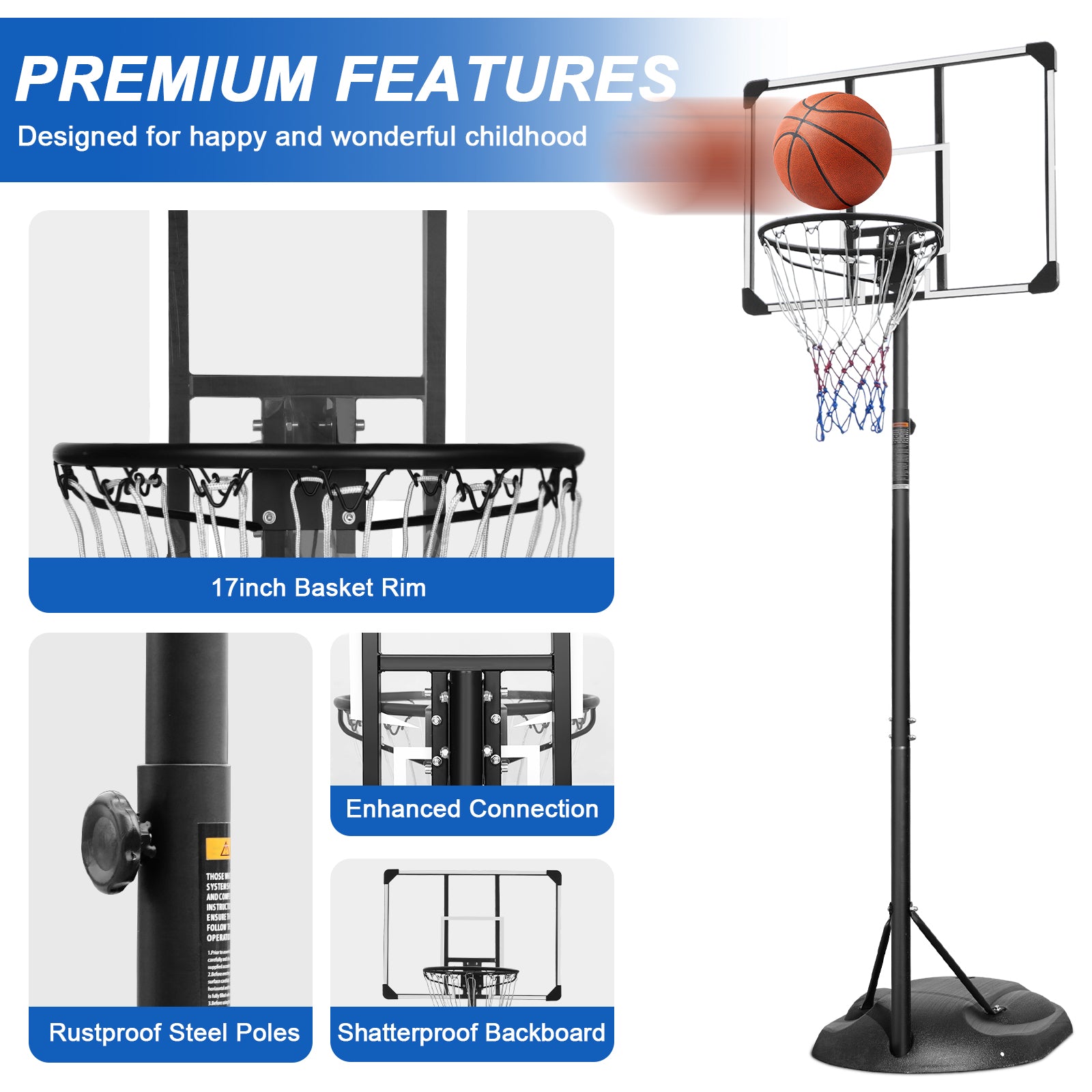 Portable Basketball Hoop Adjustable 7.5Ft 9.2Ft With 32 Inch Backboard For Youth Adults Indoor Outdoor Basketball Goal White Black White Iron