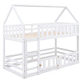 Twin Over Twin House Bunk Bed With Fence And Door, White Box Spring Not Required Twin White Wood Bedroom Bunk Solid Wood Mdf