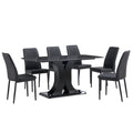 Faux Marble Dining Table Set With Convertible Base, Luxury Rectangular Kitchen Table For 6 8, Modern Black Faux Marble Dining Room Table With Mdf Base, Dining Table & 6 Chairs Metal Black Rectangular Mdf Glass