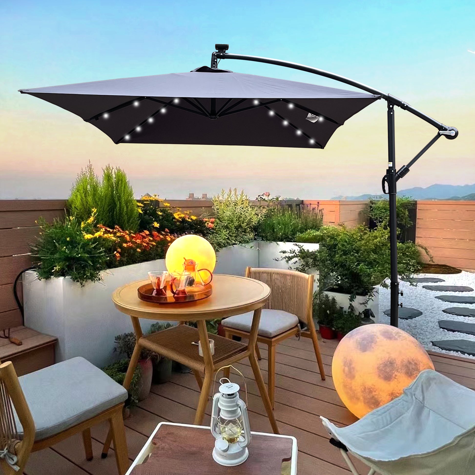 lighted patio umbrella rectangular Rectangle 2X3M Outdoor Patio Umbrella Solar Powered Led Lighted Sun Shade Market Waterproof 6 Ribs Umbrella With Crank And Cross Base For Garden Deck