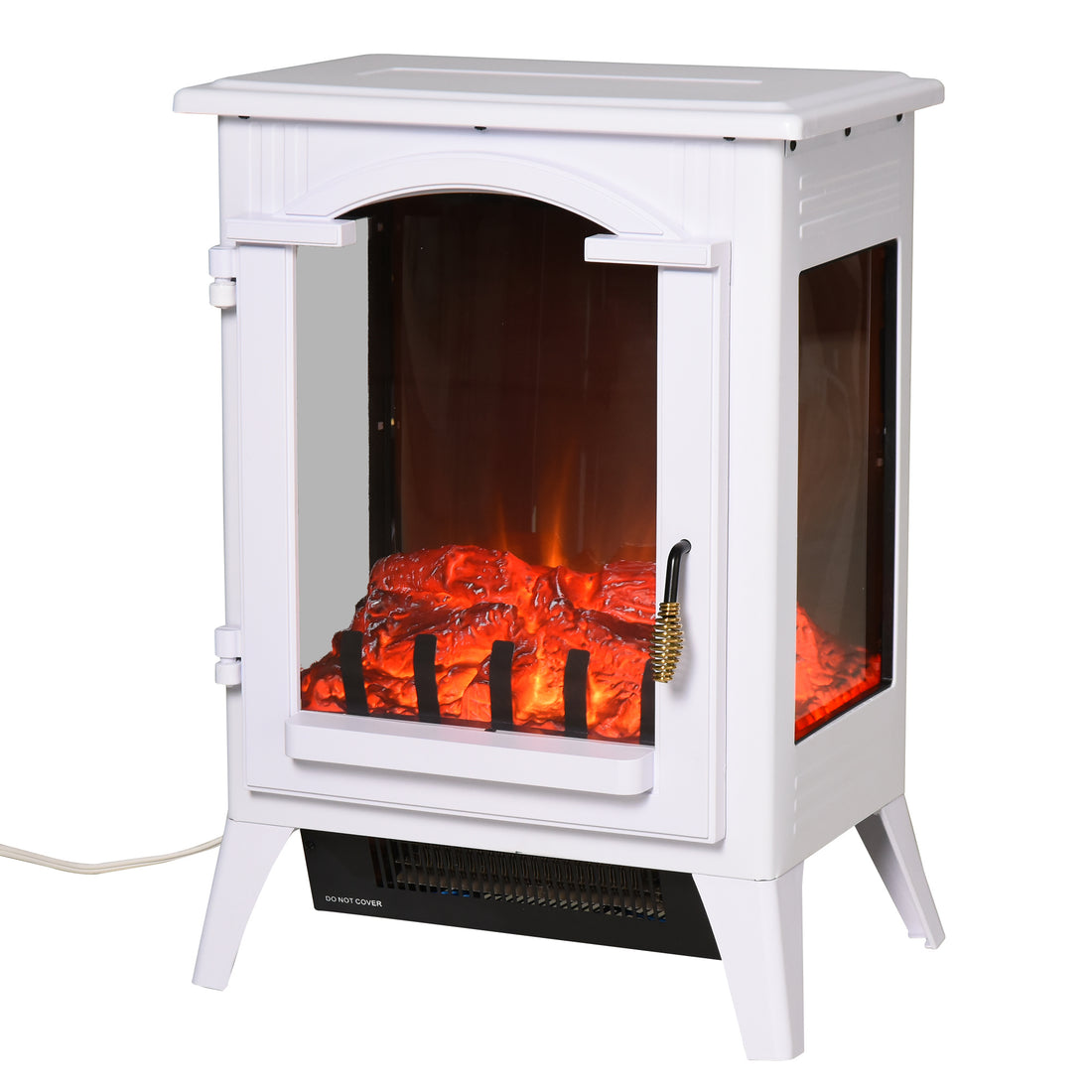 23" Electric Fireplace Heater, Fire Place Stove With Realistic Led Flames And Logs And Overheating Protection, 750W 1500W, White White Metal