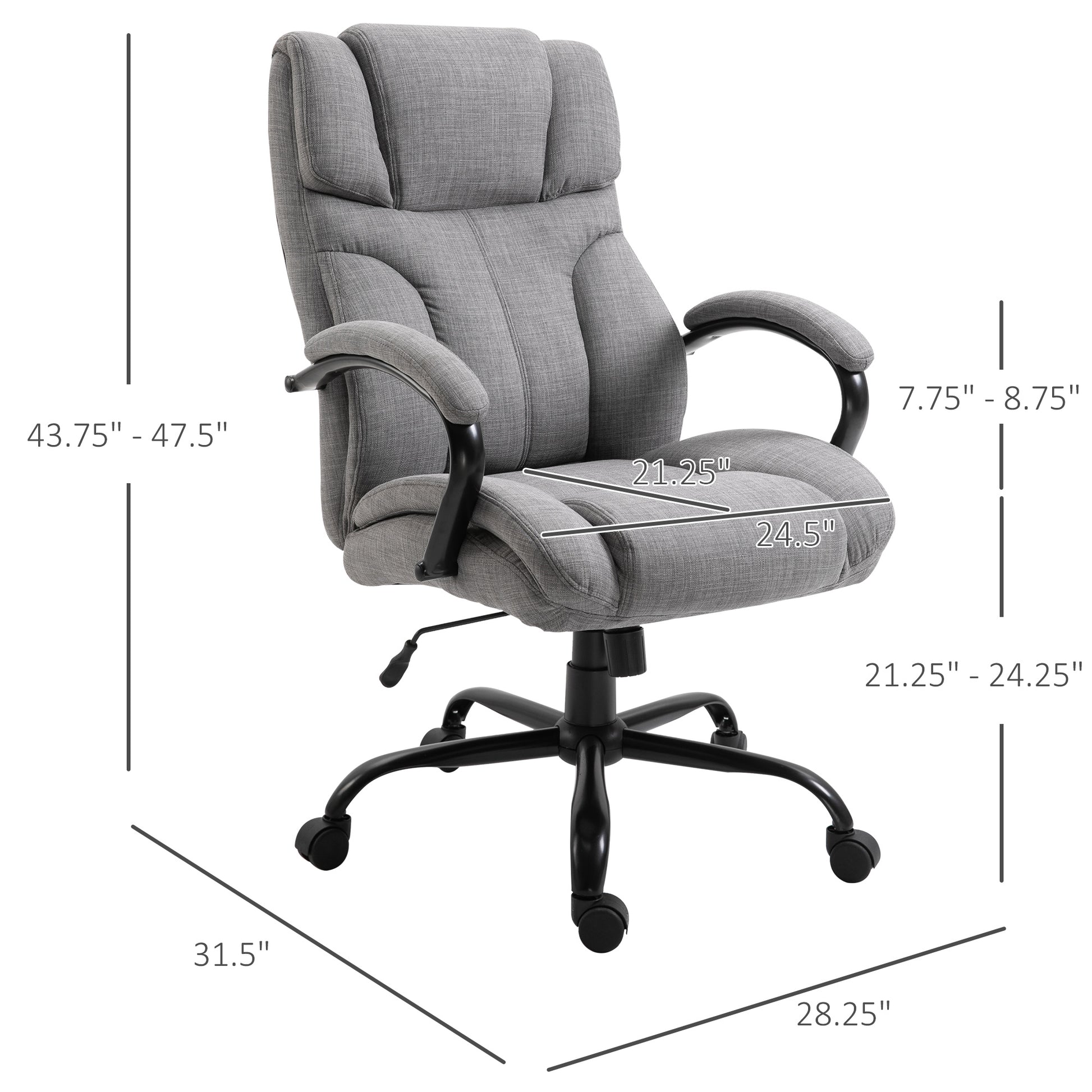500Lbs Big And Tall Office Chair With Wide Seat, Ergonomic Executive Computer Chair With Adjustable Height, Swivel Wheels And Linen Finish, Light Grey Light Grey Linen