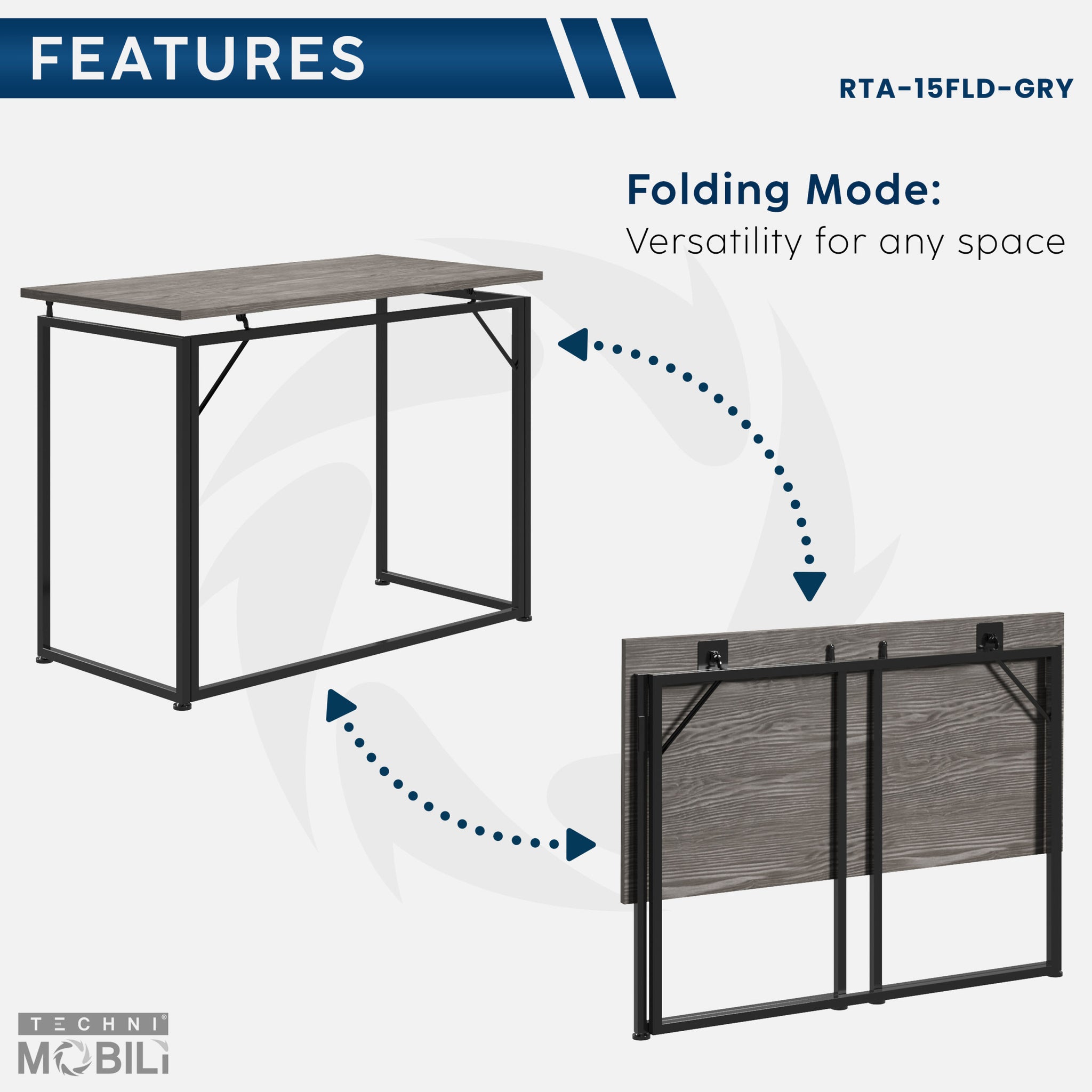 Techni Mobili Space Saving Folding Desk Grey gray-folding-computer