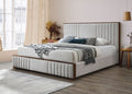 Kaleea Queen Bed, Light Gray Chenille & Walnut Finish Bd02468Q Queen Light Gray Chenille