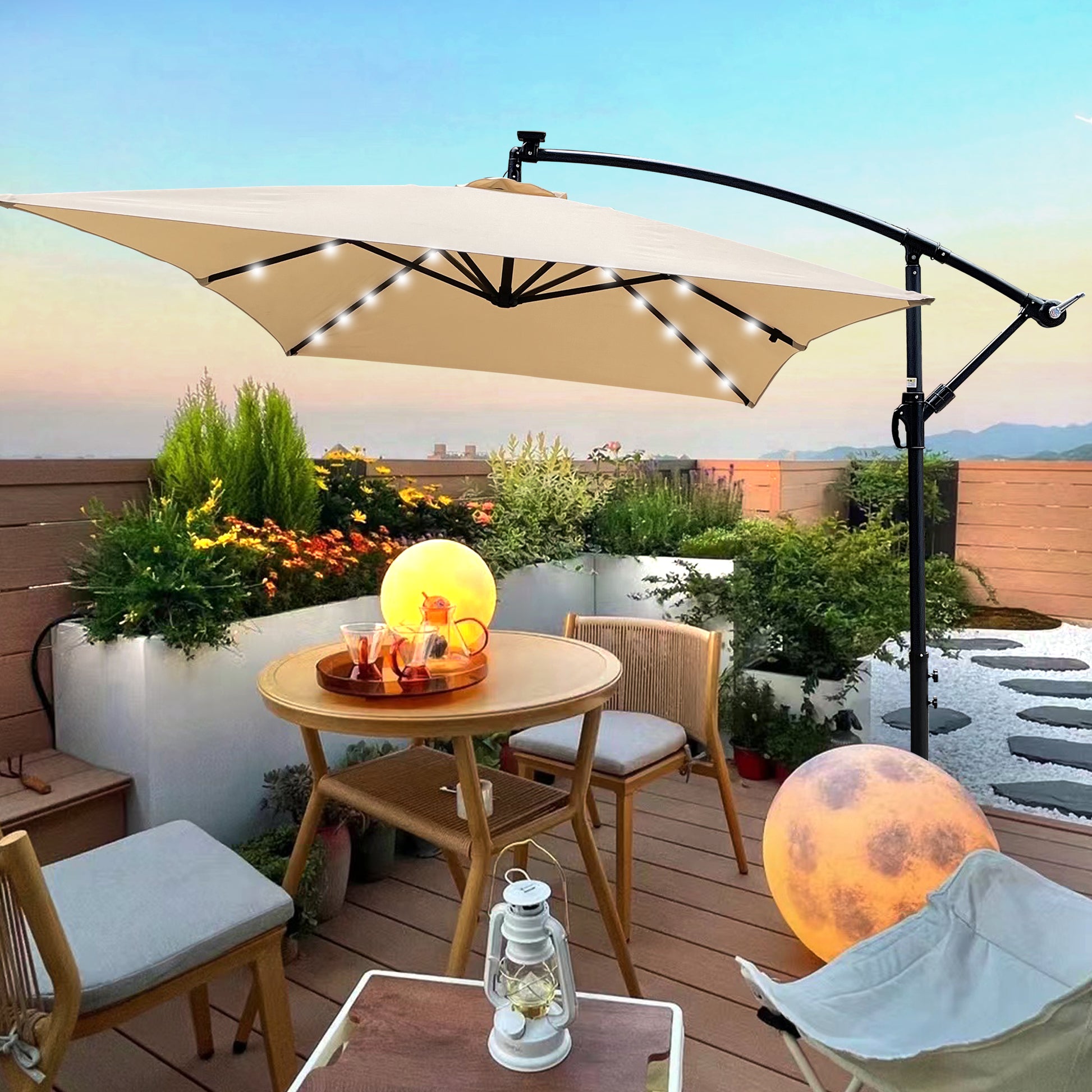 lighted umbrella for patio Rectangle 2X3M Outdoor Patio Umbrella Solar Powered Led Lighted Sun Shade Market Waterproof 6 Ribs Umbrella With Crank And Cross Base For Garden Deck
