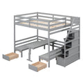 Full Over Full Size Bunk With Staircase,The Down Bed Can Be Convertible To Seats And Table Set,Gray Box Spring Not Required Full Gray Wood Bedroom Bunk Pine