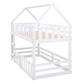 Twin Over Twin House Bunk Bed With Fence And Door, White Box Spring Not Required Twin White Wood Bedroom Bunk Solid Wood Mdf