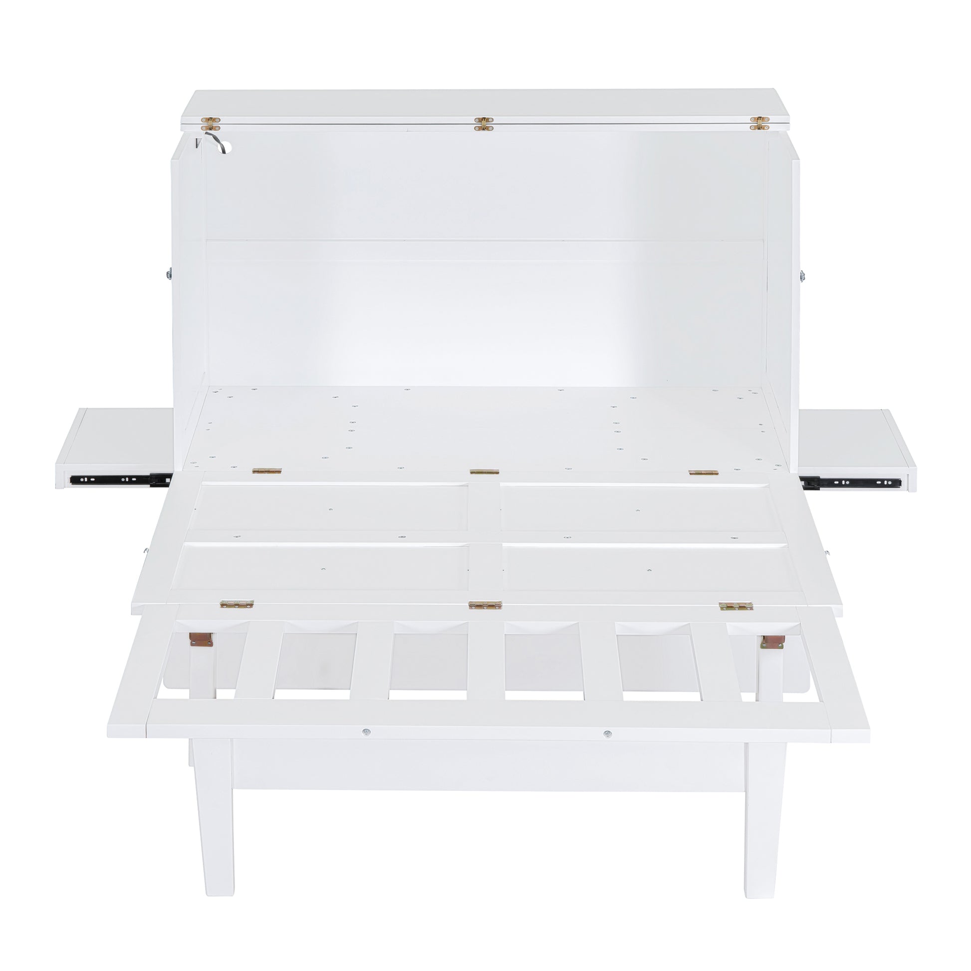 Full Size Murphy Bed With Usb Port And Removable Shelves On Each Side,White White Solid Wood Mdf