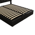 Queen Size Upholstered Petal Shaped Platform Bed With Hydraulic Storage System, Pu Storage Bed, Decorated With Metal Balls, Black Black Pu