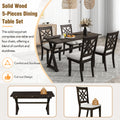 5 Piece 62*35.2Inch Extendable Rubber Wood Dining Table Set With X Shape Legs,Console Table With Two 8.8Inch Wide Flip Lids And Upholstered Dining Chairs ,Dark Walnut Wood Dining Room Folding Rubberwood Rectangular Dining Table With Chair Upholstered