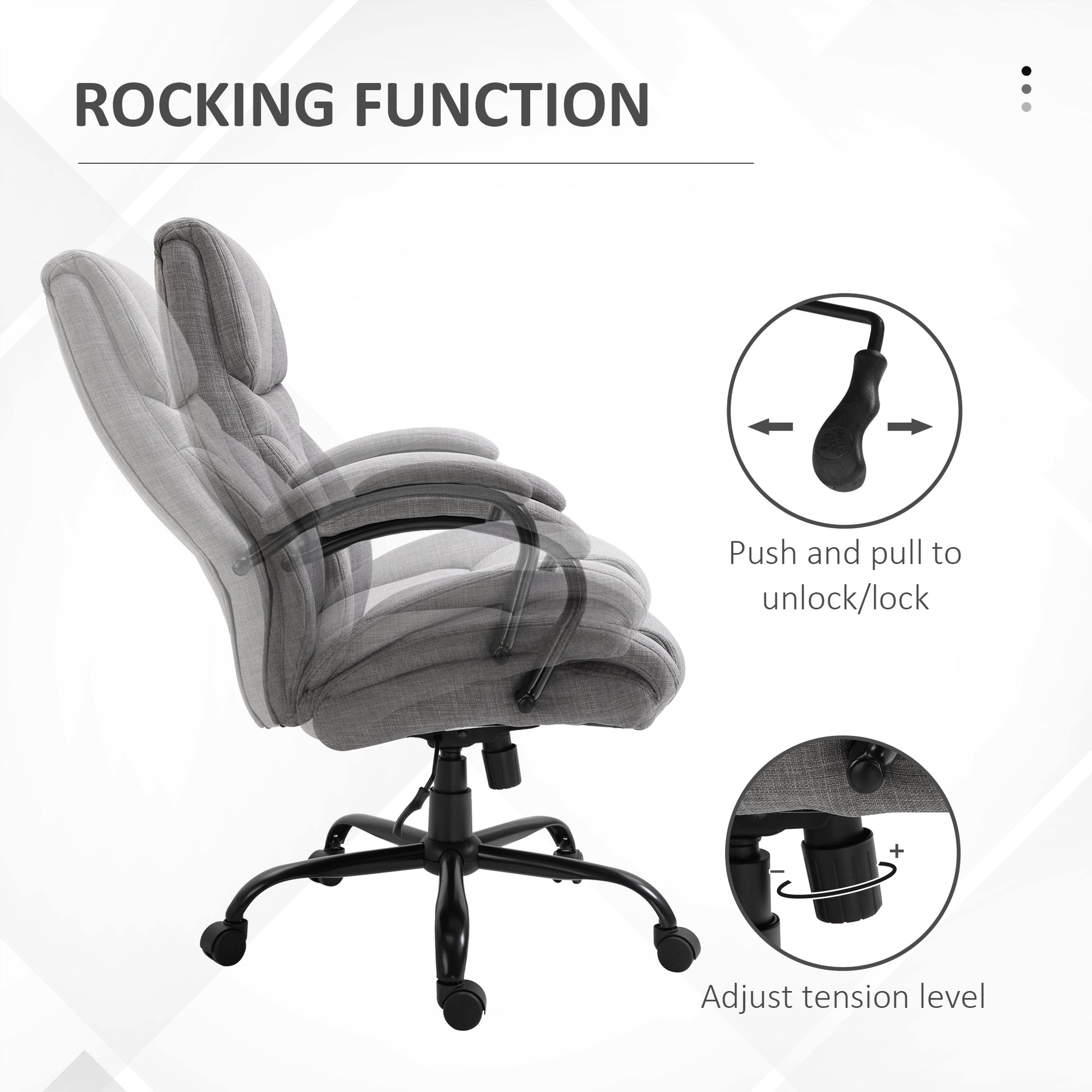 500Lbs Big And Tall Office Chair With Wide Seat, Ergonomic Executive Computer Chair With Adjustable Height, Swivel Wheels And Linen Finish, Light Grey Light Grey Linen
