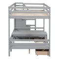 Full Over Full Size Bunk With Staircase,The Down Bed Can Be Convertible To Seats And Table Set,Gray Box Spring Not Required Full Gray Wood Bedroom Bunk Pine