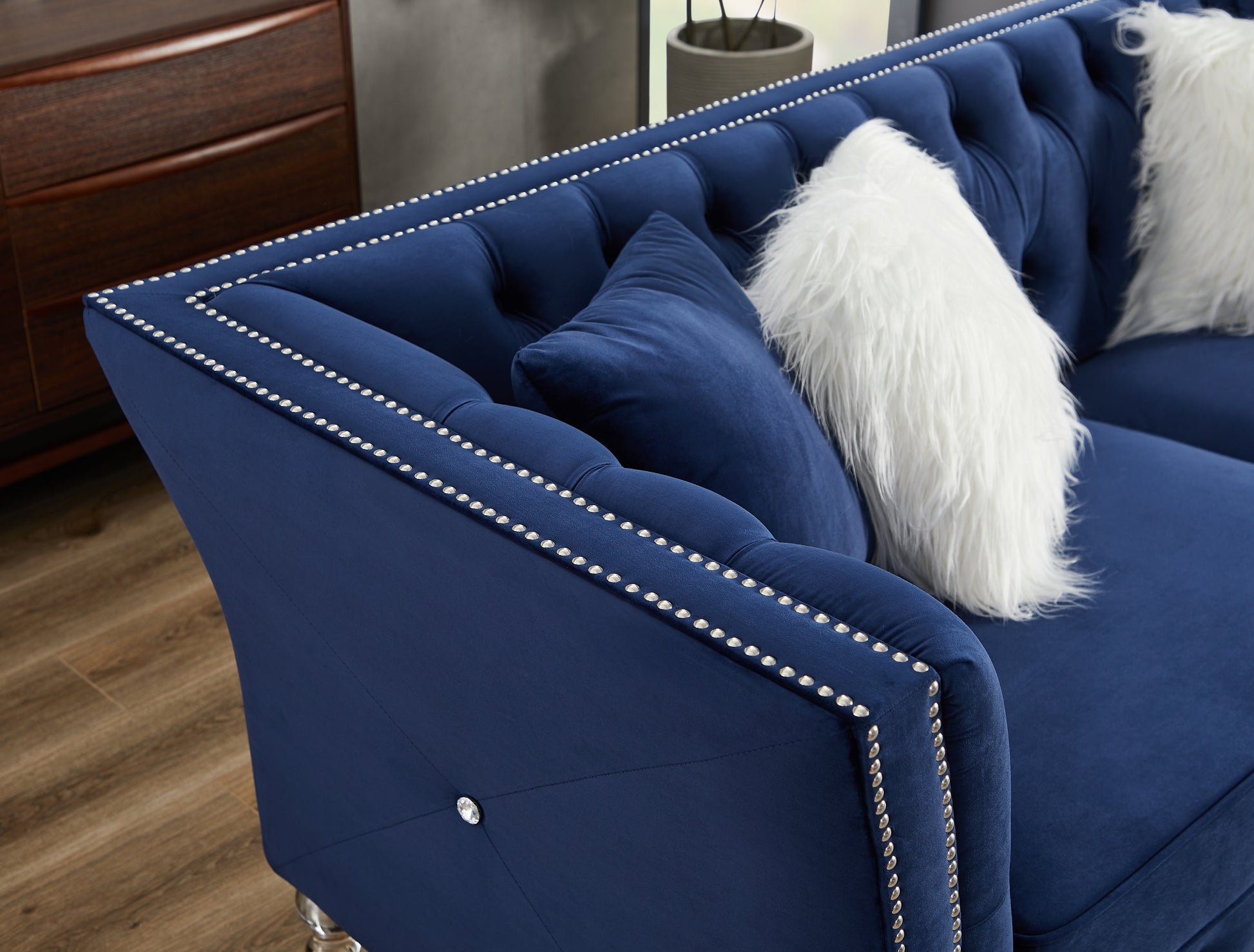 L8085B Two Seat Three Seat Sofa Navy Blue Navy Blue Velvet